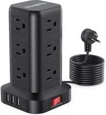 Surge Protector Power Strip Tower,10Ft Extension Cord with Multiple Outlets, 12 