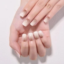 evpct Ombre Nude to Brown Press on Nails Extra Short, Petite Short Square Glo...