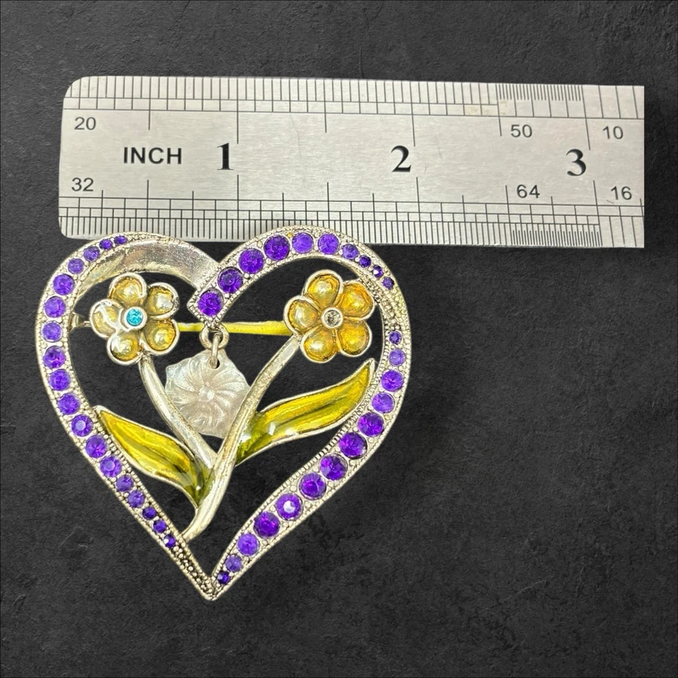 Liz Claiborne Villager Esmalte Estrás - Colgante Corazón Flor Colgante Foto 3 de 4