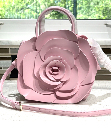 KATE SPADE 3D PINK LEATHER ROSE CROSSBODY BAG FLORA SHOULDER GOLD