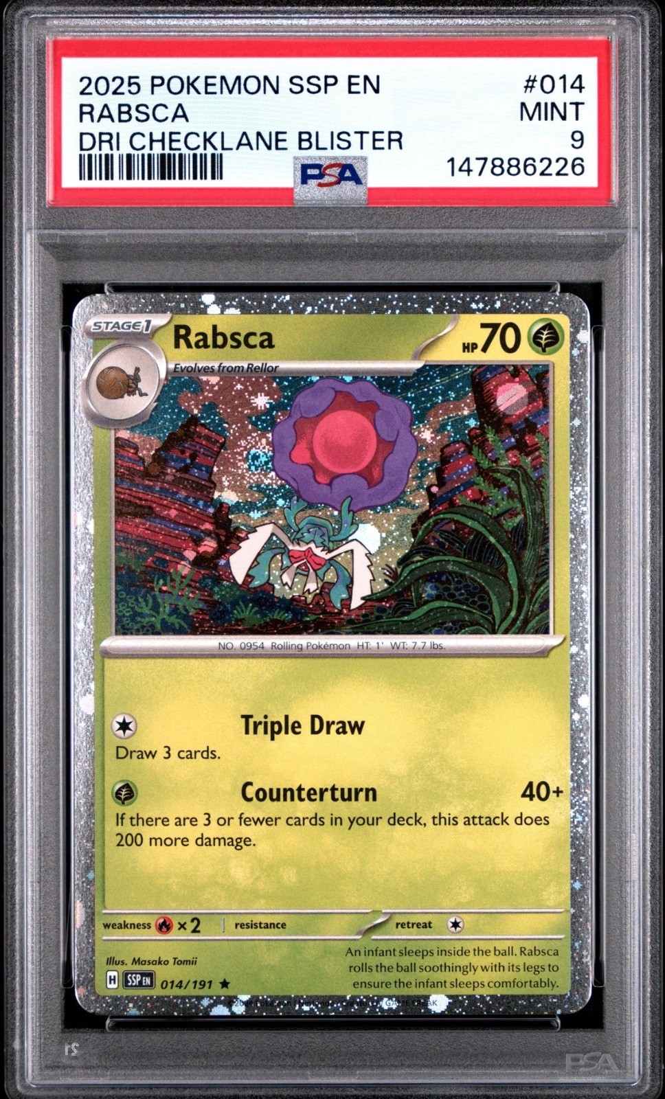 Pokemon SV08: Surging Sparks - Rabsca 014/191 Rare Cosmos Holo PSA 9