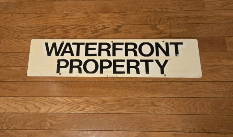 Realtor Metal WATERFRONT PROPERTY double sided sign used 24" x 6" Black/White
