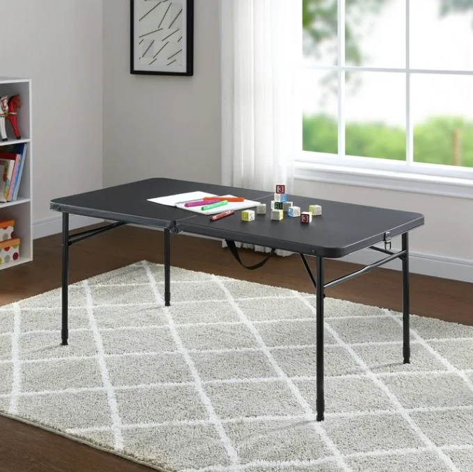 Mesa Plegable Ajustable Mainstays 4 Pies Plegable por la Media, Negro Rico Foto 4 de 4
