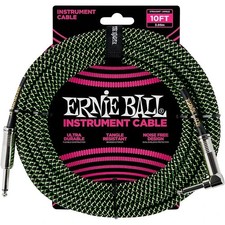 Ernie Ball PO6077 Braided Instrument Cable 10 Ft. BLACK GREEN 749699100317