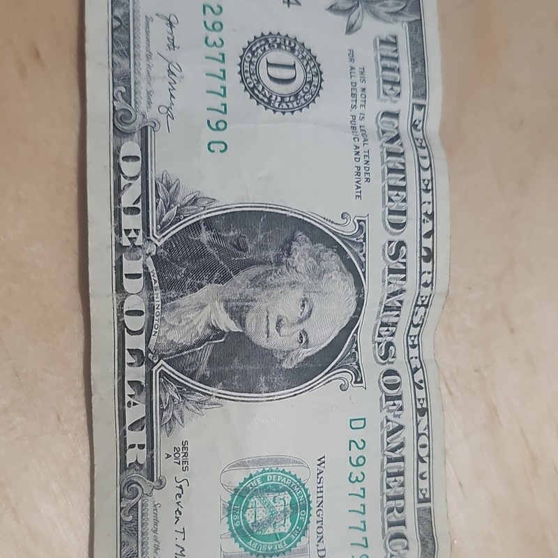 2017 $1 Federal Reserve Note One Dollar D29377779C Circulated Uncertified