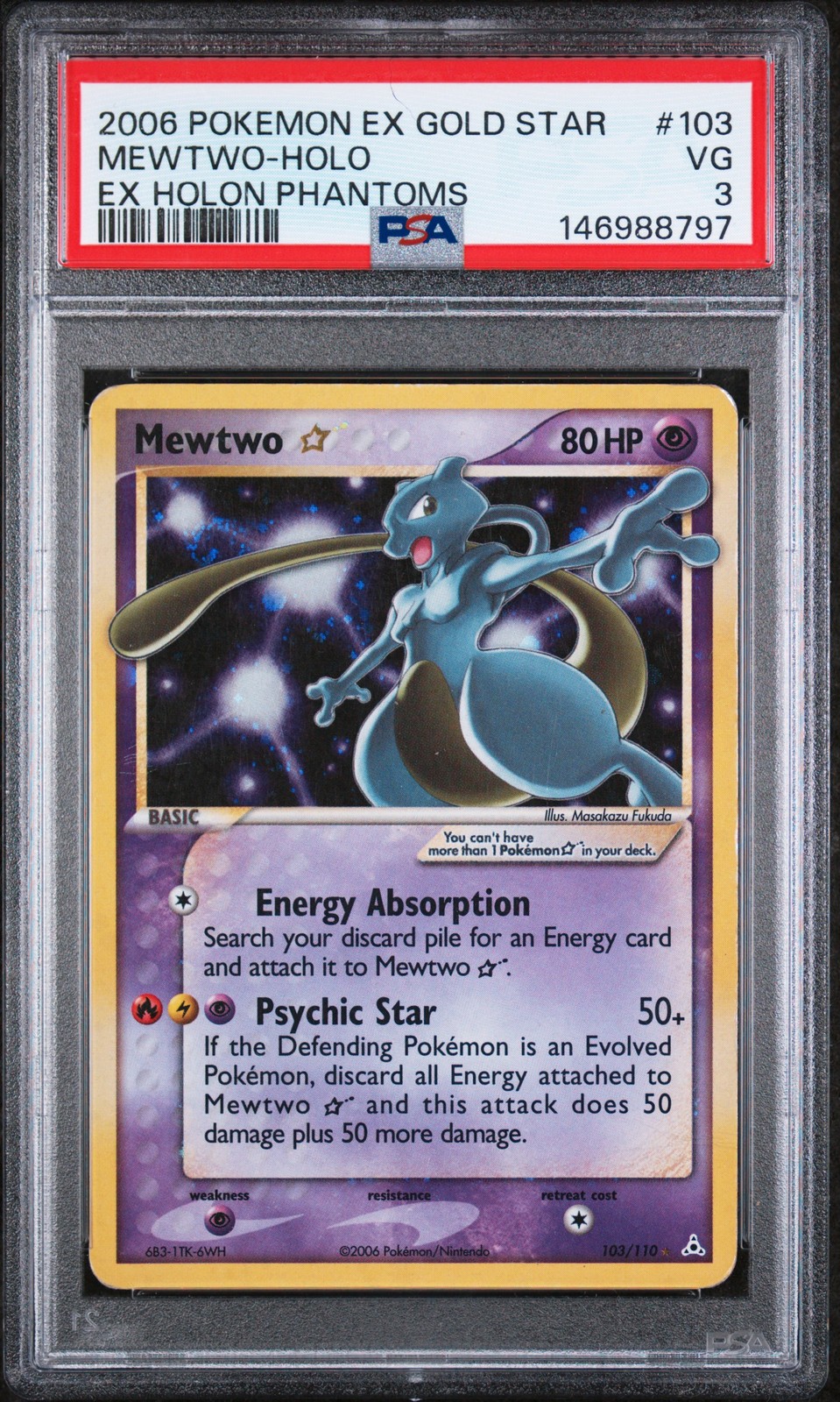 2006 POKEMON EX HOLON PHANTOMS GOLD STAR #103 MEWTWO-HOLO PSA 3