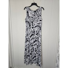 Talbots Maxi Dress Sleeveless Long Floral Tropical Navy Blue White Soft Size M