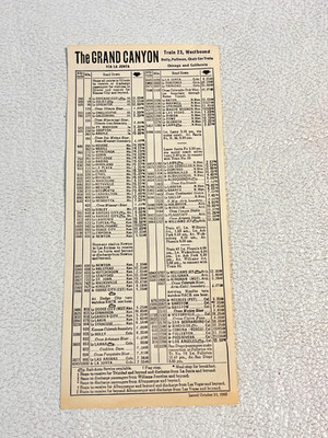 Oct. 31, 1965 Grand Canyon via La Juanita Train 23 Westbound Railroad Schedule