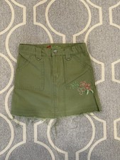 Girls VTG 90  s Baby Gap 4T Green Denim Skirt EUC Floral Embroidery