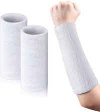 2 Pcs 9 Inch Long Wristbands Sweatbands White Large Sweat Bands Wristbands Wr