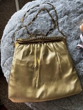 Vintage HL Gold Shimmery Metallic Evening Bag / Purse w/ Gold Scalloped Trim USA