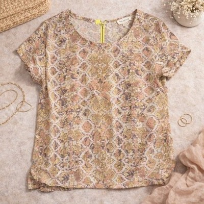 Anthropologie Fynn & Rose Silk Patterned Blouse Womens Size Medium Casual Top
