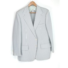 Haspel Men Blazer 42R Seersucker Blue White Striped Sport Coat Resortwear Preppy