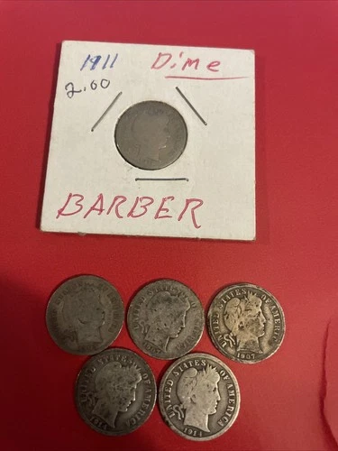 [Lot of 6] SILVER Barber Dimes - 90% Silver 1905-1914