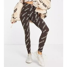 Adidas Originals Logomania Repeat Logo Monogram Leggings in Brown Pants