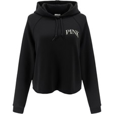Pink Women's Raw Edge Hem Cropped Everyday Fleece Pullover Hoodie Black Size M