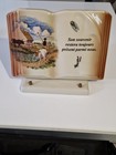 PLAQUE CÉRAMIQUE LIVRE FUNÉRAIRE CAMARGUE GARDIAN TAUREAU OBJET RELIGIEUX 