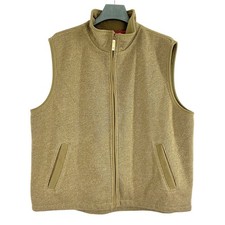 Vintage Woolrich Men's XL Knit Fleece-Lined Full-Zip Sweater Vest Khaki / Camel