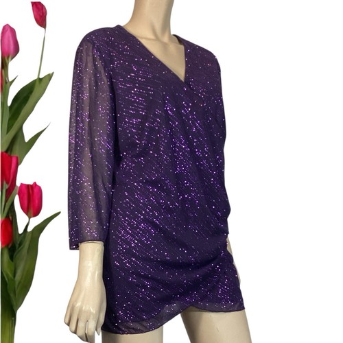 EVE HUNTER AUSTRALIA SIZE 18 AU PURPLE FIX WRAP CREPE CHIFFON OVERLAY TOP - Picture 3 of 12