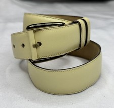 Calderon Butter Yellow Leather Belt Gold-tone Buckle Size Large Made in USA