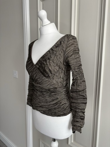 Stunning Vera Mont Vintage Khaki Gold V-Neck Occasion Party Top,Size Uk 12 - Picture 6 of 16