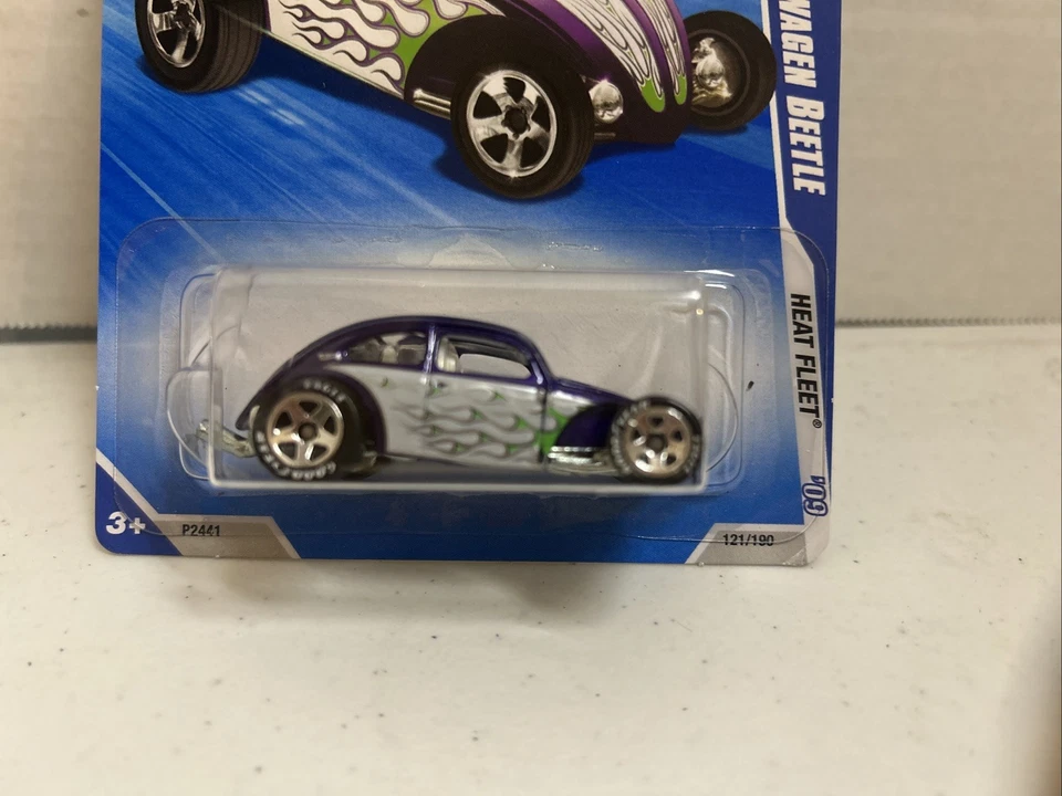 2009 HOT WHEELS HEAT FLEET LOT OF 2 #5/10 VOKLSWAGEN BEETLE PURPLE/WHITE NIP - Image 3 of 4