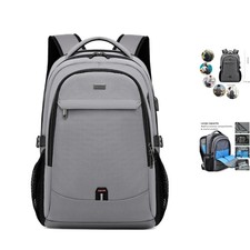 Light Grey 17-Inch Water-Resistant Laptop Backpack with USB Charging for Travel