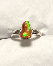 Natural Red Ethiopian Rough Opal treated Ring 925 Sterling Silver Size 7  