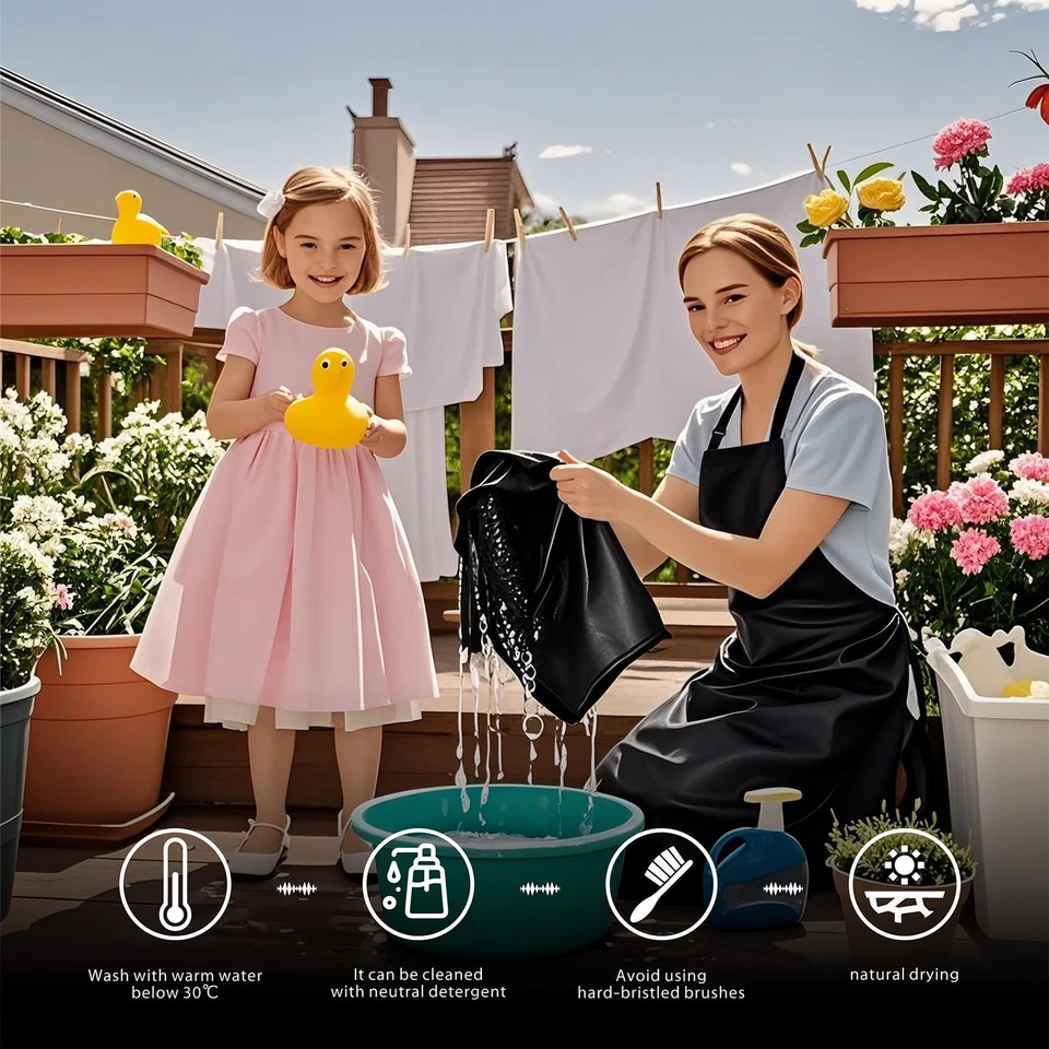 Paquete de 1 delantales de vinilo de goma impermeables ligeros de alta resistencia, resistentes a productos químicos Foto 3 de 4