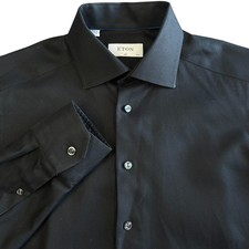 ETON Slim Fit Black Twill Dress Shirt Mens 15.75 40 Spread Collar