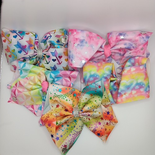 5 Jojo Siwa Hairbows Multicolor Tiedie Stars Grossgrain Fabric Rhinestone...