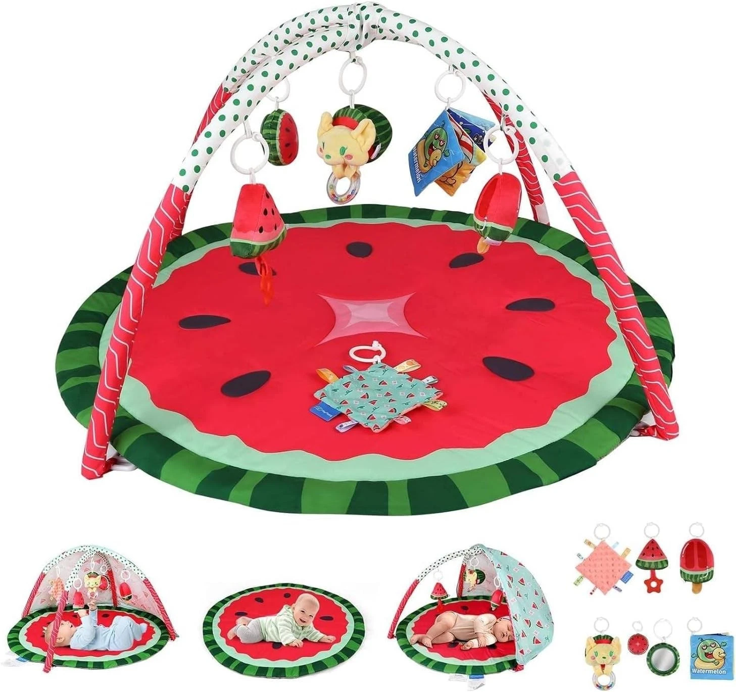 LADIDA 3-in-1 Baby Play Mat & Gym, Watermelon Tummy Time PlayMat, for Newborn