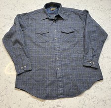 Vintage Country Squire by Block Blue Plaid Western Shirt XL 17-17.5 Snap Front