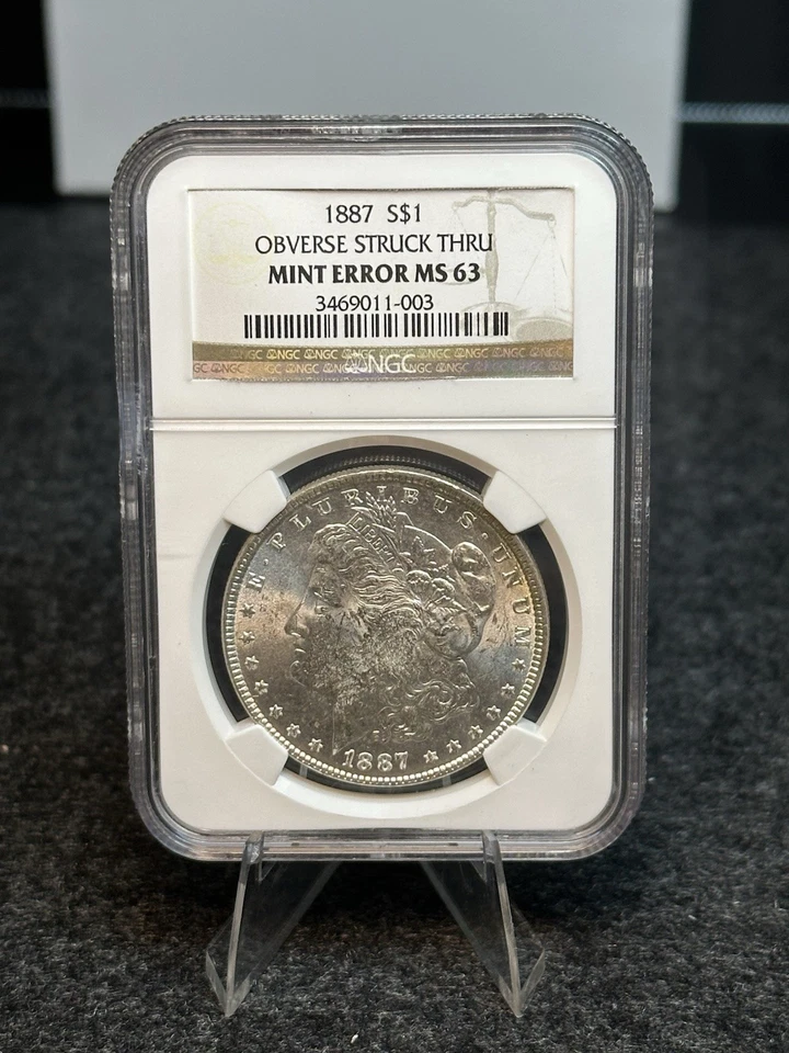 1887 Morgan Silver Dollar Mint Error MS63 Obverse Struck Through NGC Certified - Image 2 of 3