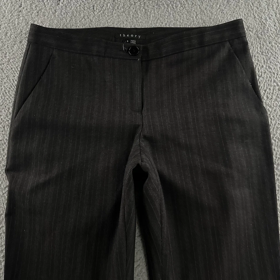 Pantalones para mujer Theory negros talla 8 carrera a rayas mezcla de lana recta Foto 2 de 4