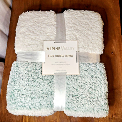 Alpine Valley Cozy Sherpa Throw, 50'' x 60'' Mint White Stripe