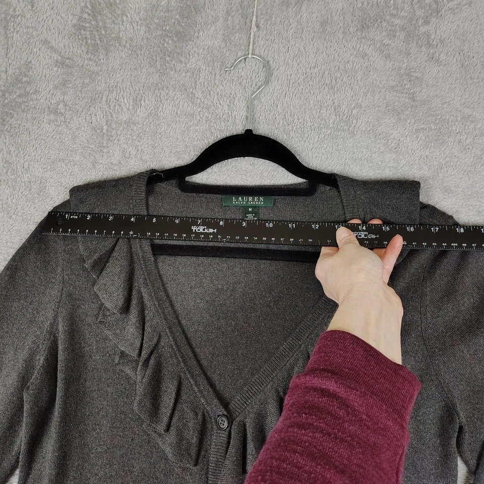 Suéter L Ralph Lauren Cashmere Seda Mujer M Gris Cárdigan Abotonado Victoriano Foto 3 de 4