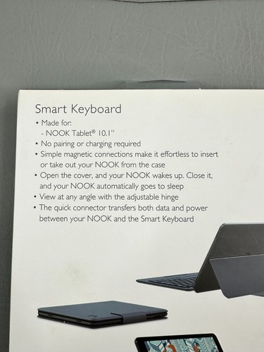 Nook Smart Keyboard Folio With Stand For Nook Tablet 10.1” Black New - Picture 4 of 13