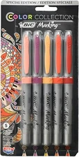 Bic Color Collection Marking Ultra Fine Happy Colors 5 Permanent Markers New