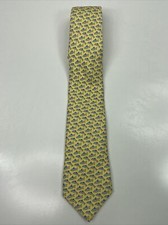 Vineyard Vines Mens Silk Necktie Yellow Blue Fish Print Tie Made in USA Shep Ian