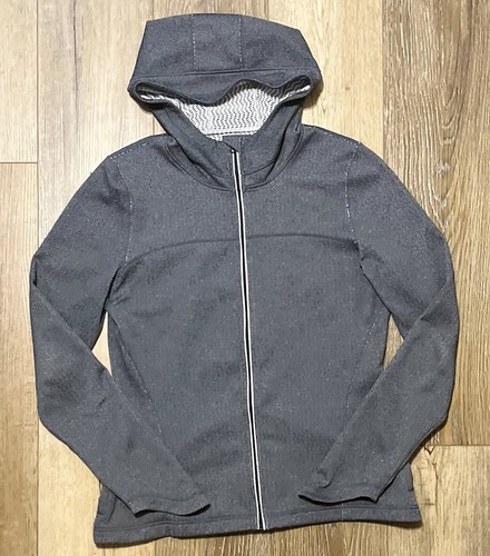 PrAna Full Zip Hooded Jacket Sz L Gray |Lightweight Thumb Holes Gym Run Athletic - Picture 2 of 9