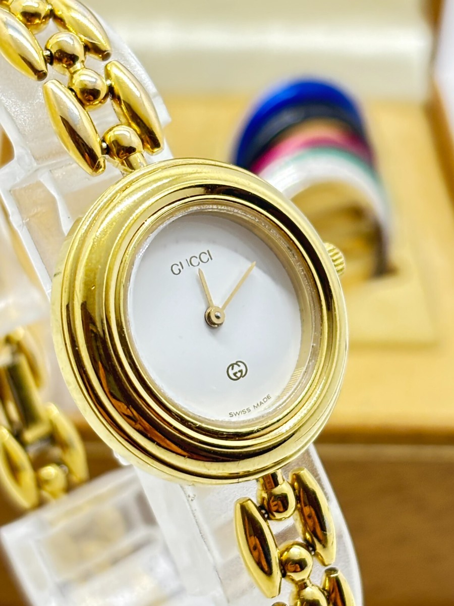 Near Mint w/Box] GUCCI Change Bezel Dial 6 colors Watch Gold Used