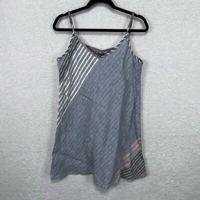 Flax Slip Dress Women's M Gray Multicolor Striped Linen V Neck Sundress |  eBay