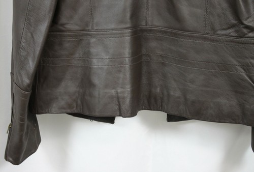 Abrigo Chaqueta de Cuero Real Bagatelle Cuello de Piel Sintética Motociclista Cremallera Marrón 12 - Imagen 8 de 8