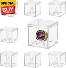 8 PCS Championship Ring Display Case Clear Plastic Small Showcase with Mini Card