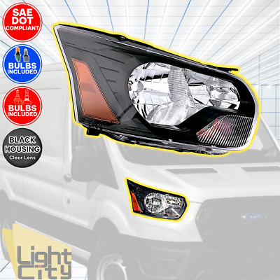 For 2016-22 Ford Transit 150/250/350/350HD Passenger Black Headlight w/ Bulbs RH