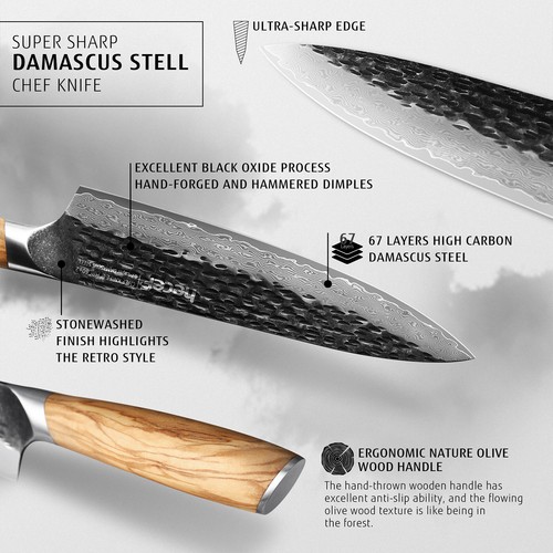 8" Chef Knife VG10 Damascus Professional Extra Sharp Japanese Knife Wood Handle - Picture 5 of 13