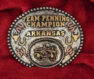RODEO BUCKLE CHAMPION TROPHY TEAM PENNING PROFESSIONAL ARKANSAS RARE 592