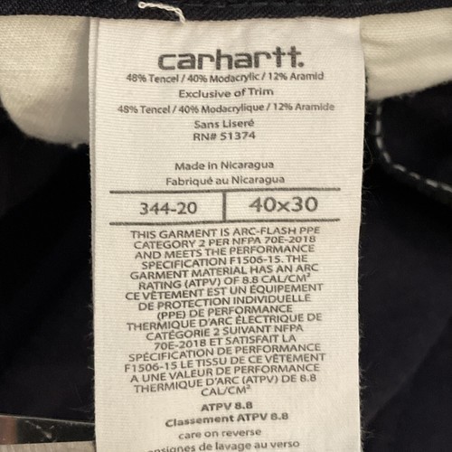 Carhartt FR 344-20 Blue Flame Resistant Cat2 Work Pants Mens Size 40x30 - Picture 2 of 12