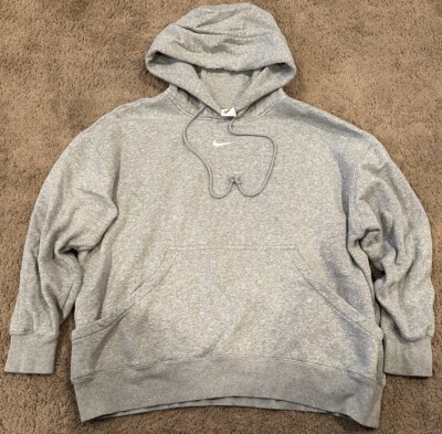 Nike Hoodie Womens Large Center Swoosh Y2K Boxy Sweatshirt Gray Crop  Pullover